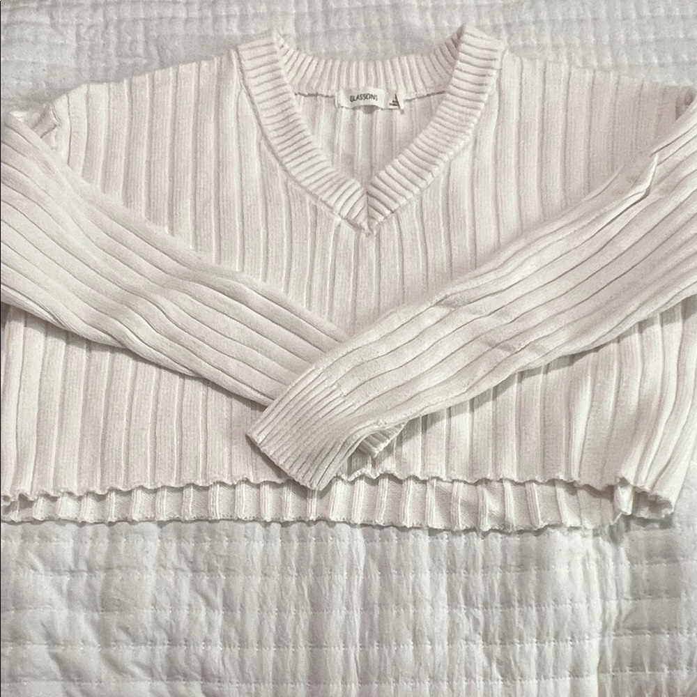 Glassons Women's V-Neck Ribbed Sweater - White